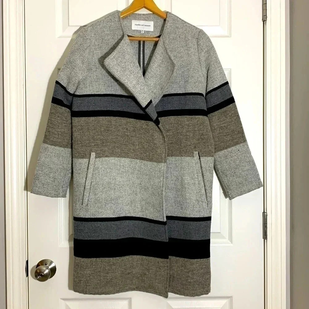 cupcakes & cashmere Gray and Black Striped Wool Blend Coat